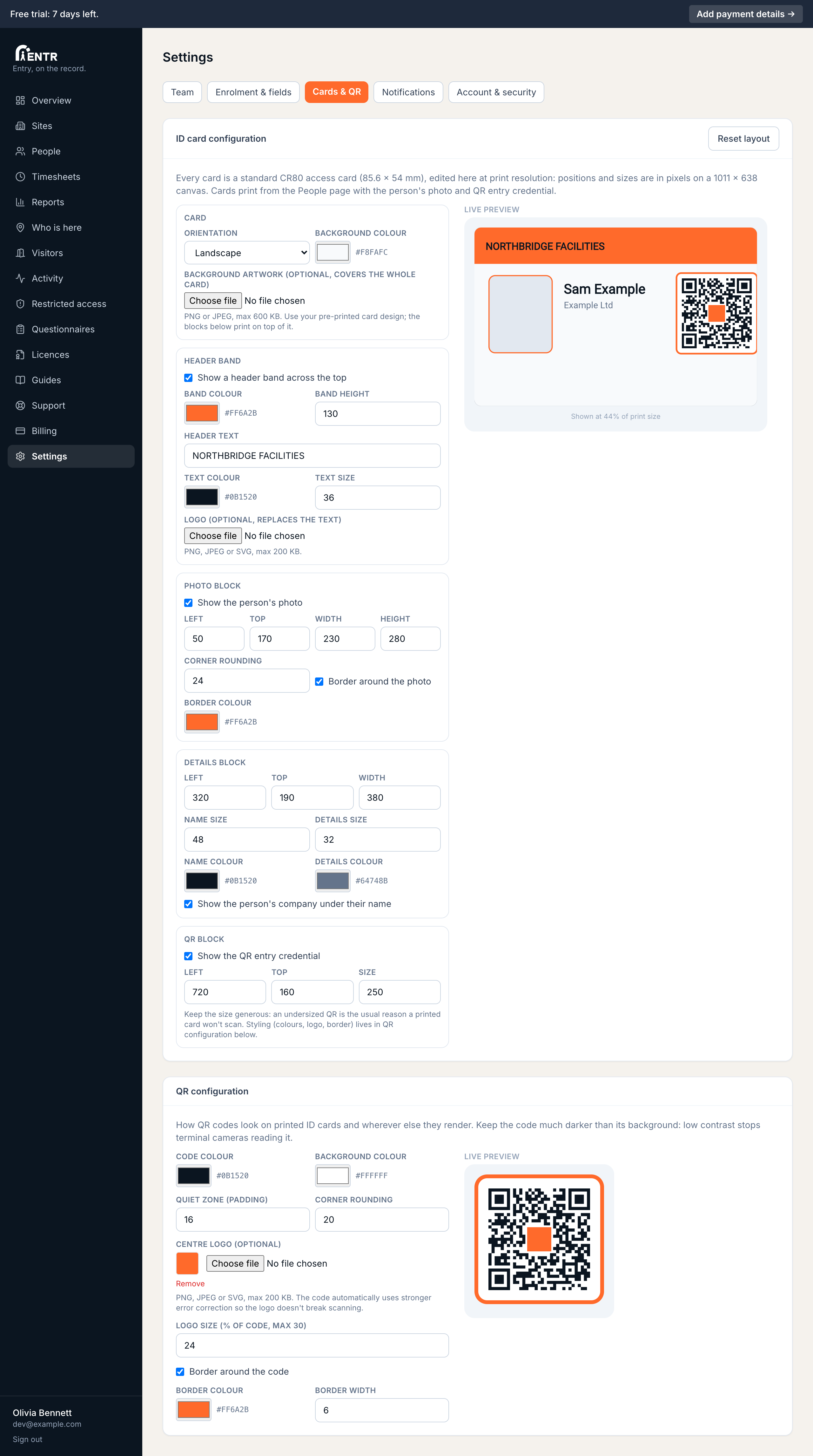 The QR configuration section