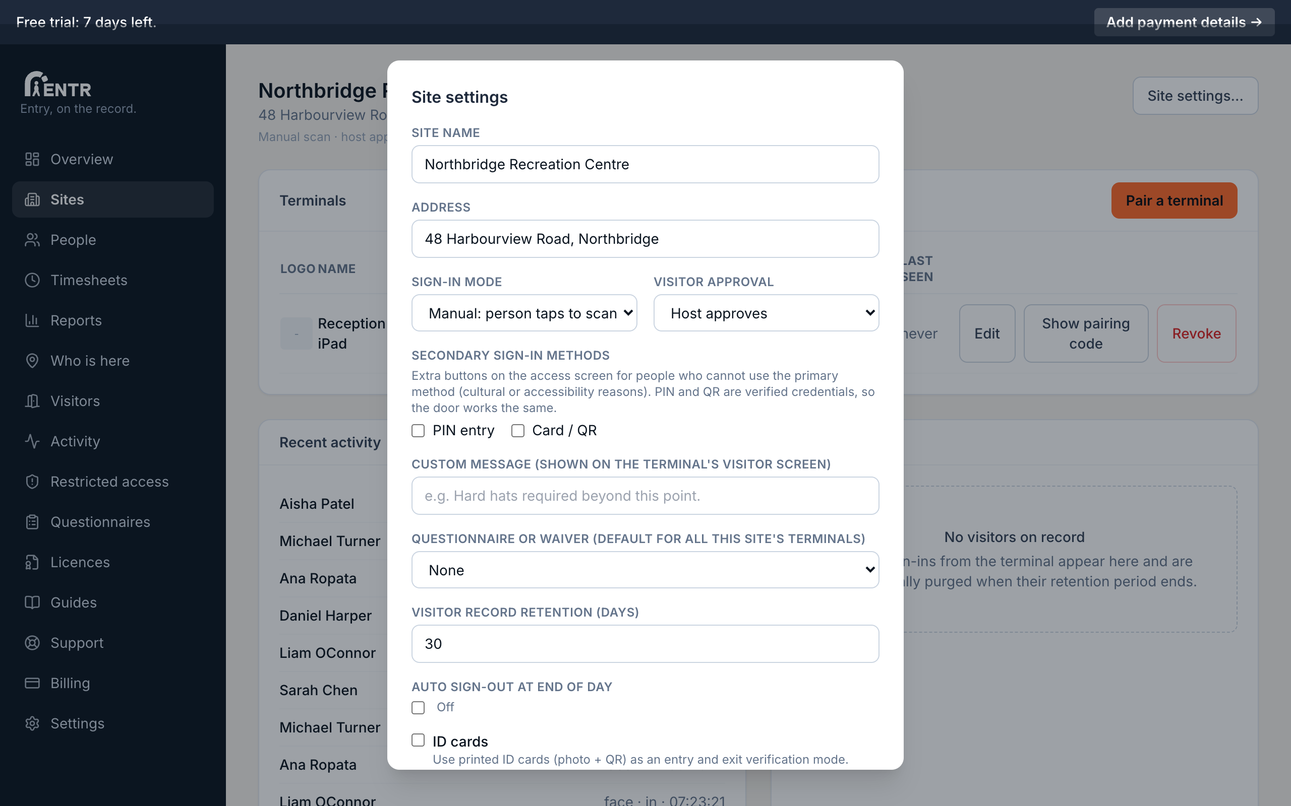 Open Site settings